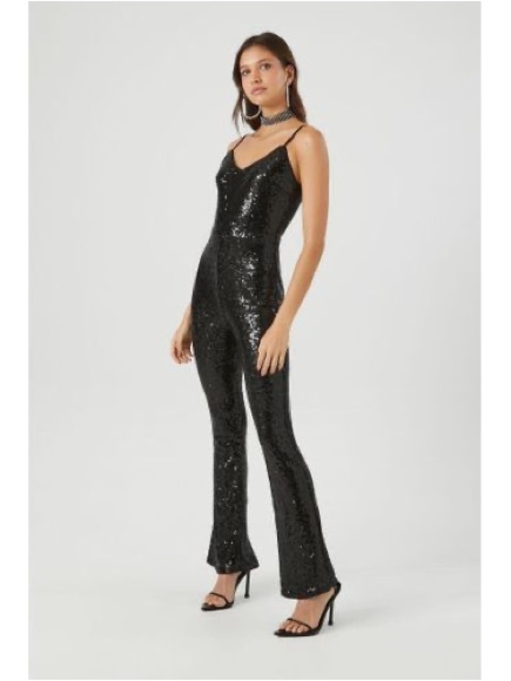 NWT Forever 21 Black Sequin Cami Flare Women’s Medium Jumpsuit